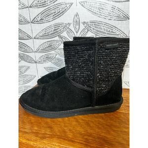 Minnetonka Black Suede Knit Pull On Lined Winter Ankle Boot Womens Size 9
